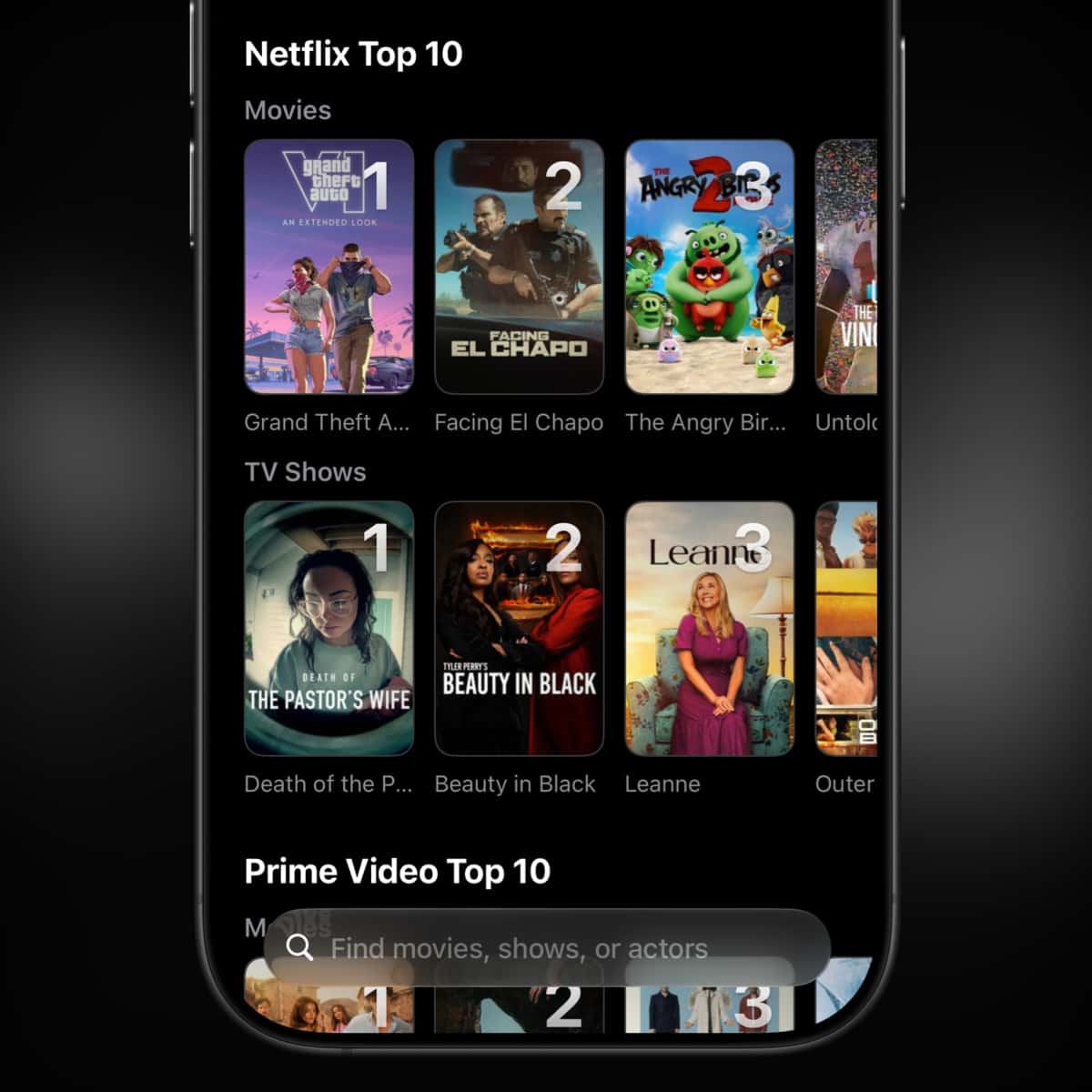 Trending content from Netflix, Prime Video, and other streaming platforms